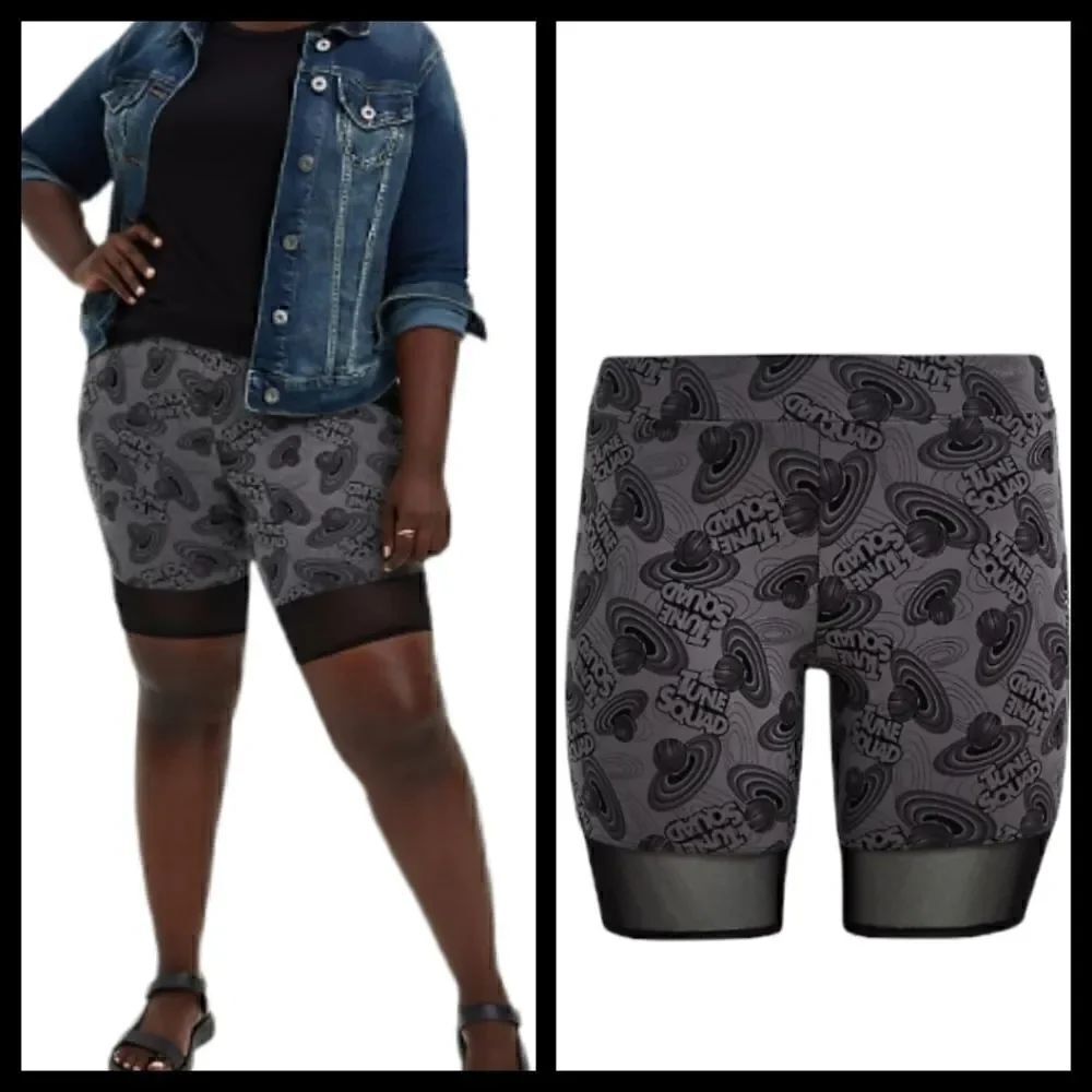 4X 26W Torrid Grey Space Jam 2 Mesh Panel Bike Short High Waist Activewear Black